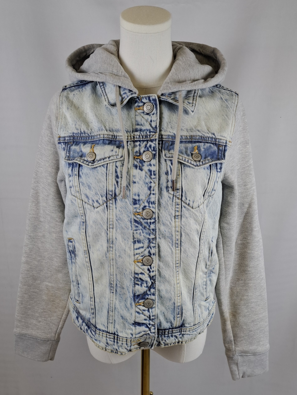 Aeropostale Denim Hoodie Jacket Light Acid Wash Y2K Streetwear 90s Grunge M